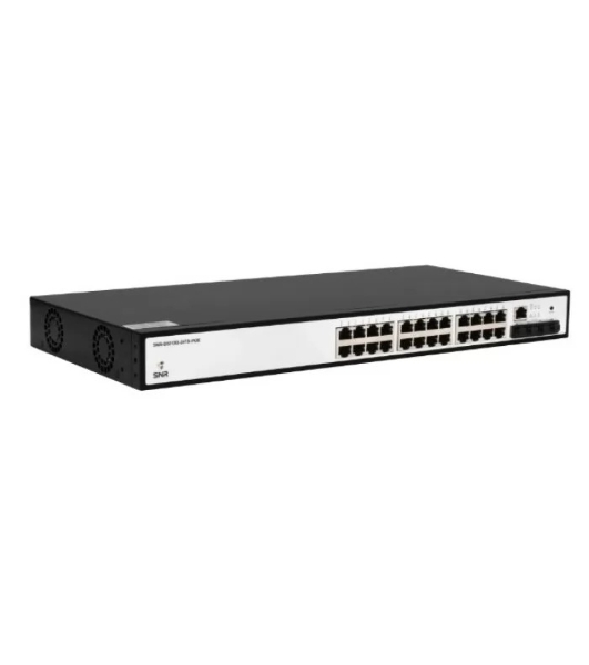 Управляемый коммутатор SNR уровня 2+, 24 порта 10/100/1000Base-T с поддержкой POE, 4 порта 1/10G SFP+, бюджет POE 370W