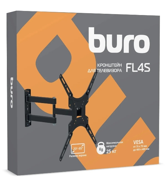 Кронштейн для телевизора Buro FL4S черный 20'-65' макс.25кг настенный поворотно-выдвижной и наклонный