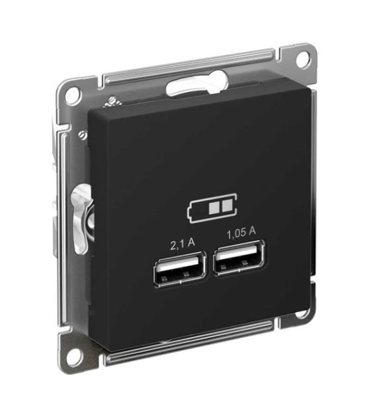 Карбон Розетка USB, 5В, 1 порт x 2,1 А, 2 порта х 1,05 А, механизм ATN001033 Schneider Electric