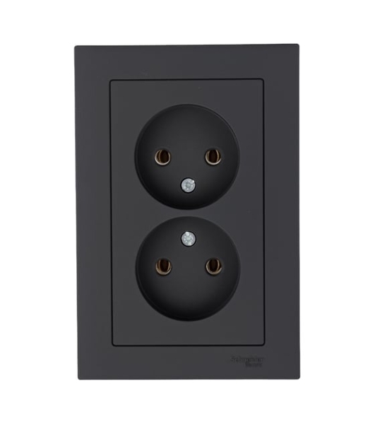 Розетка 2-м AtlasDesign без заземл. 16А в сборе карбон SchE ATN001020
