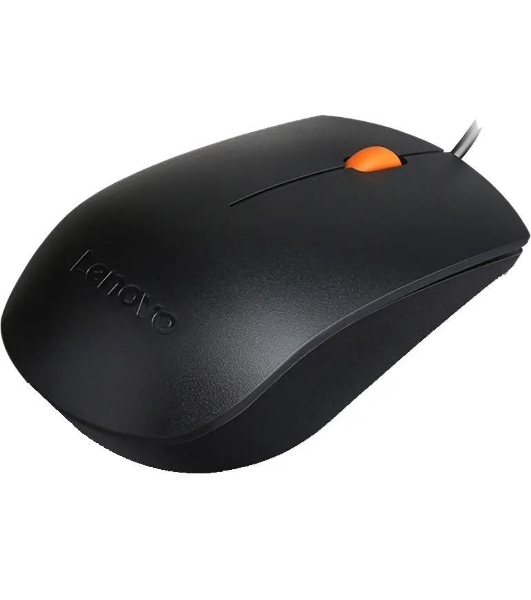 Мышь проводная Lenovo 300 черный, 1600 dpi, USB, кнопки - 3