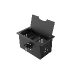 Прямоугольный металлический корпус Wize Pro WRTS-12BOX-B для модульной системы врезного лючка в стол с откидывающейся крышкой, до12 модулей-вставок, беспроводная зарядка 10Вт для моб.устройств на крышке, преустановленная рамка,черный, фото 1