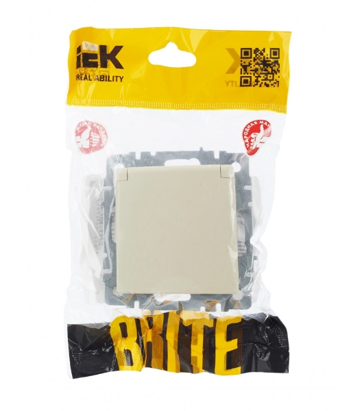Розетка 1-местная IEK BRITE РСбш10-3-44-БрКр с заземлением, с защитными шторками и крышкой, 16А, IP44, бежевый