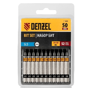 Набор бит Denzel SL5,0х50, сталь S2, шестигранный профиль, 10 шт.