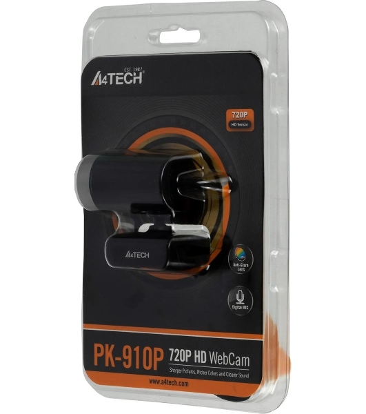 Веб-камера A4Tech PK-910P 1280x720, 30 кадр/с, USB Type-A, микрофон, универсальное крепление