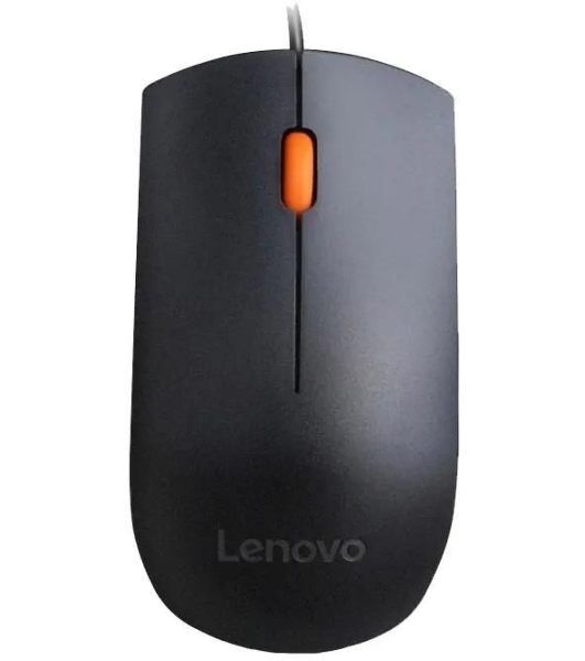 Мышь проводная Lenovo 300 черный, 1600 dpi, USB, кнопки - 3
