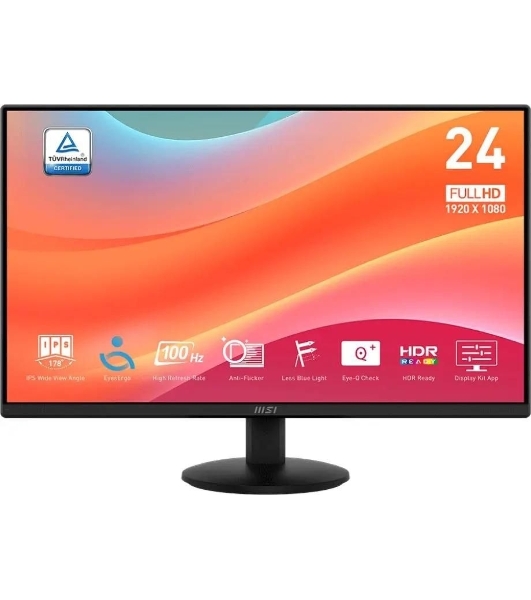 Монитор 23.8' MSI Pro MP242L IPS 1920x1080, 100 Гц, 4 мс, 16:9, 250 кд/м², HDMI 1.4b, DP 1.2a, 3.5 мм, Adaptive-Sync, черный