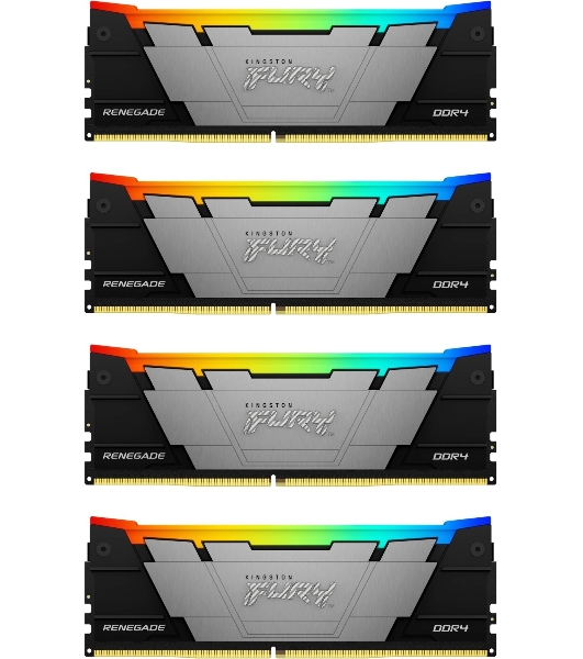Оперативная память Kingston Fury Renegade, DDR4, 32Gb (4x8GB), 3200MHz, CL16, DIMM, с радиаторами, RGB, серебристый/черный