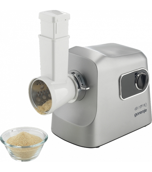 Мясорубка электрическая Gorenje MG2500DS серый, 2500 Вт, 2.8 кг/мин, реверс, защита от перегрузки, металлический лоток, насадки - 8