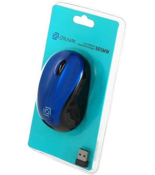 Мышь беспроводная Oklick 665MW черный/синий, 1000 dpi, радиоканал, USB, кнопки - 3