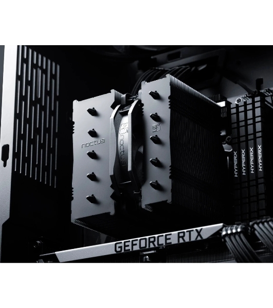 Кулер для процессора Noctua NH-D12L chromax черный, 120 мм, медь, 0-2000 об/мин, 22.6 дБ, 4 pin PWM, 148 Вт, высота 145 мм