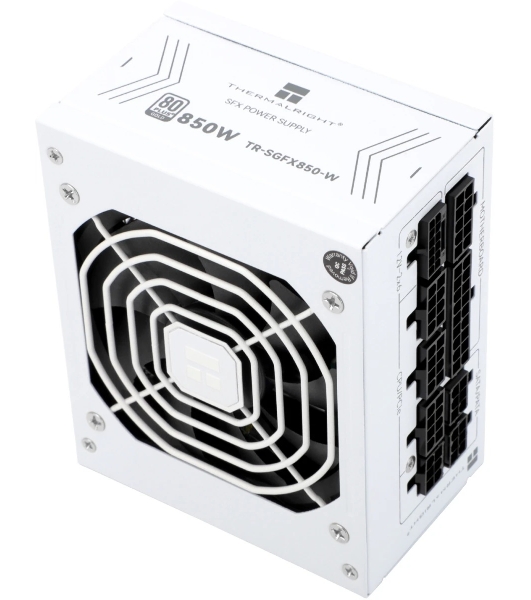 Блок питания Thermalright, 850W 80+ Gold (SFX, 3.1, PCIe 5.1, Full modular, 1x24(20+4)pin, 1xCPU 8(4+4)pin, 2xPCIe*2 8(6+2)pin, 1x12VHPWR PCIe 5.1 12+4pin 600мм, 3xSATA3, 3xMOLEX4pin, Active, 92x92mm, 100x125x64mm, APFC, OPP, OVP, OTP, OCP, SCP, UVP, white)