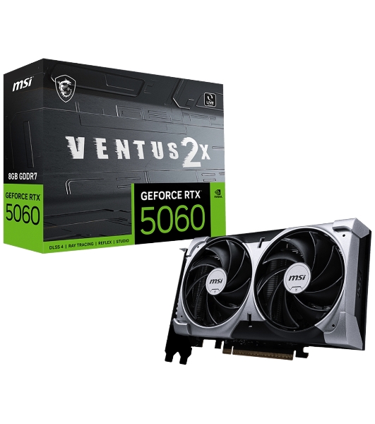 Видеокарта MSI PCI-E 5.0 RTX 5060 8G VENTUS 2X NVIDIA GeForce RTX 5060 8Gb 256bit GDDR7 2497/28000 HDMIx1 DPx3 HDCP Ret