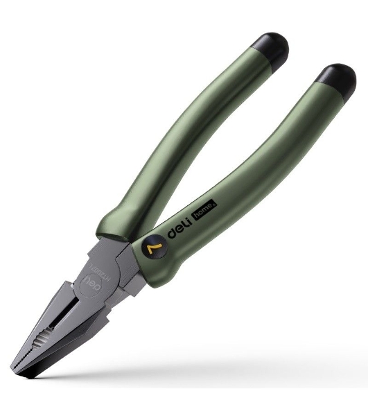 Комбинированные плоскогубцы 'Home Series Green' Deli HT2007L 180мм, эксклюзивный дизайн, рукоятка из высококачественного софттач пластика