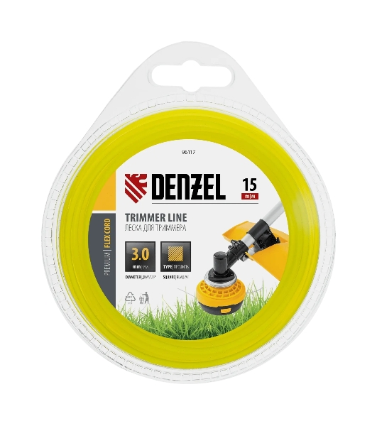 Леска для триммера Denzel FLEX CORD 96117 квадрат 3 мм х 15 м, блистер