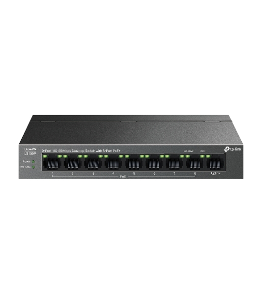 Коммутатор настольный TP-Link LS109P с 9 портами 10/100 Мбит/с (8 портов PoE+)