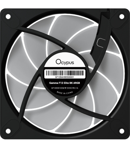 Вентилятор для корпуса Ocypus Gaммa F12 Elite BK ARGB 3 IN 1, 120x120x25мм, 4-PIN PWM, 600-1800 RPM, 26 DBA MAX, HYDRO BEARING
