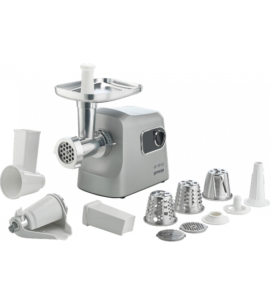 Мясорубка электрическая Gorenje MG2500DS серый, 2500 Вт, 2.8 кг/мин, реверс, защита от перегрузки, металлический лоток, насадки - 8