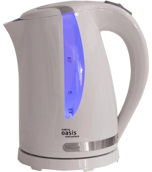 Чайник электрический Oasis K-2PW 1.7 л, 2200 Вт, белый корпус: пластик