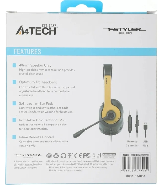 Гарнитура A4Tech Fstyler FH100U желтый/черный, проводная