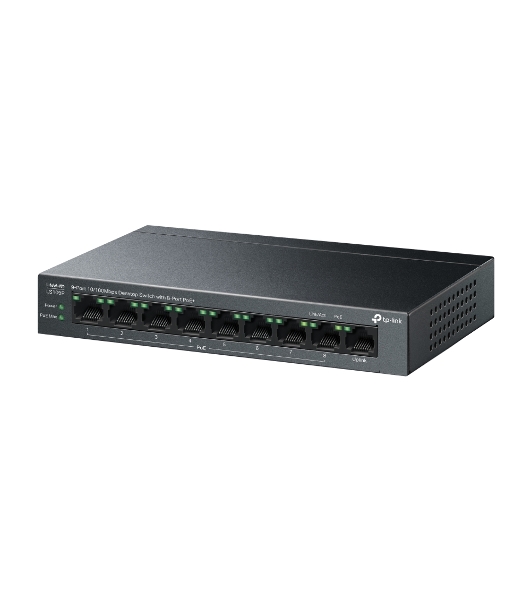 Коммутатор настольный TP-Link LS109P с 9 портами 10/100 Мбит/с (8 портов PoE+)