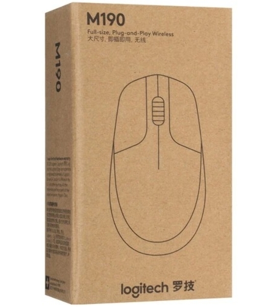 Мышь беспроводная Logitech M190 черный, 1000 dpi, радиоканал, USB, кнопки - 3