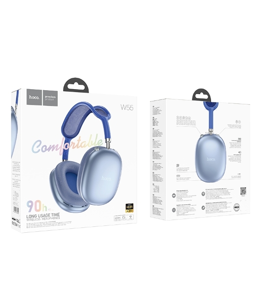 Беспроводные/проводные наушники Hoco W55 небесно-голубой, накладные, Bluetooth + проводной