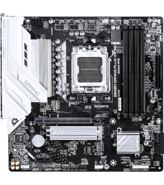 Материнская плата Gigabyte B840M GAMING PLUS WIFI6E, AM5, AMD B840, 4xDDR5, 4xSATA, 2xM.2, 1xPCIe 4.0 x16, 1xPCIe x1, 1xHDMI, 2xDP, 1x1Gb LAN, Wi-Fi 6E, Bluetooth 5.3, 1xUSB-C 10Gbps, 1xUSB-C 5Gbps, 1xUSB-A 10Gbps, 1xUSB-A 5Gbps, 3xUSB-A 2.0, 3x3.5 мм, 7.1, mATX