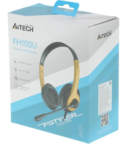 Гарнитура A4Tech Fstyler FH100U желтый/черный, проводная