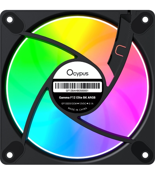 Вентилятор для корпуса Ocypus Gaммa F12 Elite BK ARGB 3 IN 1, 120x120x25мм, 4-PIN PWM, 600-1800 RPM, 26 DBA MAX, HYDRO BEARING