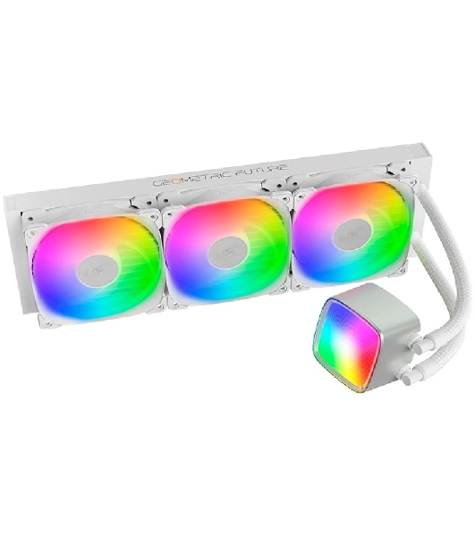 Система жидкостного охлаждения Water Cooling System Geometric Future Eskimo Pro 360 (240W, 360мм, ARGb, белый/Fans: 3x120мм, 80.81CFM, 34.2dBA, 2000RPM/Pump height 54мм, 3200RPM, Rad thickness 27мм/S: 1851, 1700, 1200, 115X, 2011, 2066, AM5, AM4)