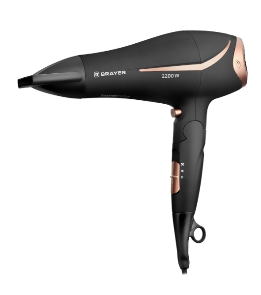 Фен BRAYER BR3000BN черный/розовое золото, 2200 Вт, компактный