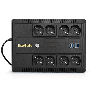 Источник бесперебойного питания ExeGate NEO NNB-650.LED.AVR.8SH.CH 650VA/390W, LED, AVR, 8*Schuko, 4*USB-порта для зарядки, черный