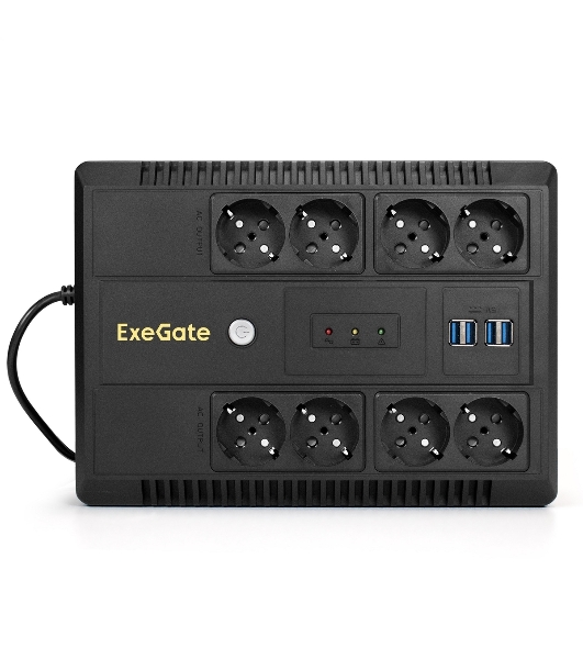 Источник бесперебойного питания ExeGate NEO NNB-650.LED.AVR.8SH.CH 650VA/390W, LED, AVR, 8*Schuko, 4*USB-порта для зарядки, черный