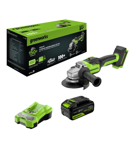 Углошлифовальная машина Greenworks GD24AG 754Вт 10500об/мин рез.шпин.:M14 d=125мм (3200207CUB)