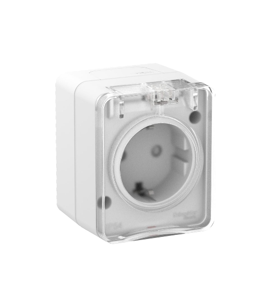 Розетка 1-м ОП AtlasDesign Profi54 16А IP54 250В с заземл. защ. шторки белый SchE ATN540145
