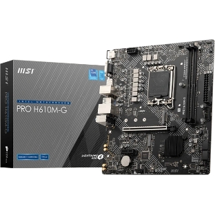 Материнская плата MSI PRO H610M-G OEM LGA 1700, Intel H610, 2xDDR5, 4xSATA, 1xM.2 (PCIe 3.0 x4), 1xPCIe 4.0 x16, 2xPCIe x1, 1xVGA, 1xHDMI, 1xDP, 1x1Gb LAN, 4xUSB-A 5Gbps, 2xUSB-A 2.0, 1xPS/2, 3x3.5 мм, 7.1, чёрный, mATX