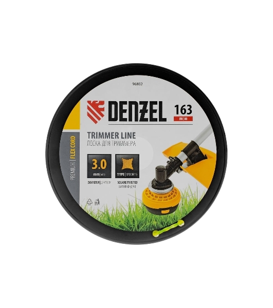 Леска для триммера Denzel витой квадрат, 3,0мм х 163м, на DIN катушке FLEX CORD