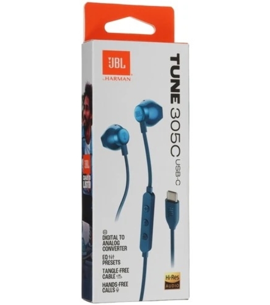 Проводные наушники JBL Tune 305C синий, вкладыши, USB Type-C
