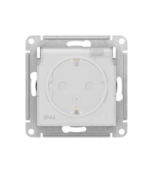 Механизм розетки 1-м СП AtlasDesign AQUA с заземл. защ. шторки с защ. крышкой 16А IP44 белый, SchE ATN440146