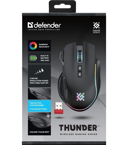 Мышь беспроводная Defender Thunder GM-213 черный, 1600 dpi, радиоканал, USB, кнопки - 8