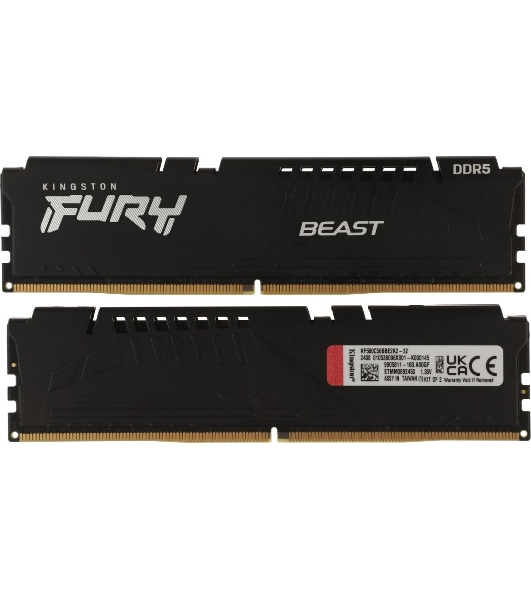 Оперативная память Kingston Fury Beast, DDR5, 32Gb (2x16Gb), 6000MHz, CL36, DIMM, с радиатором, черный