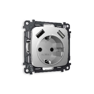 Комплект механизма электрической розетки OMEGA Серебро глянец 2USB A+A 18W (быстрая зарядка) с/з QUANT (OP4090, VM155) MO409010