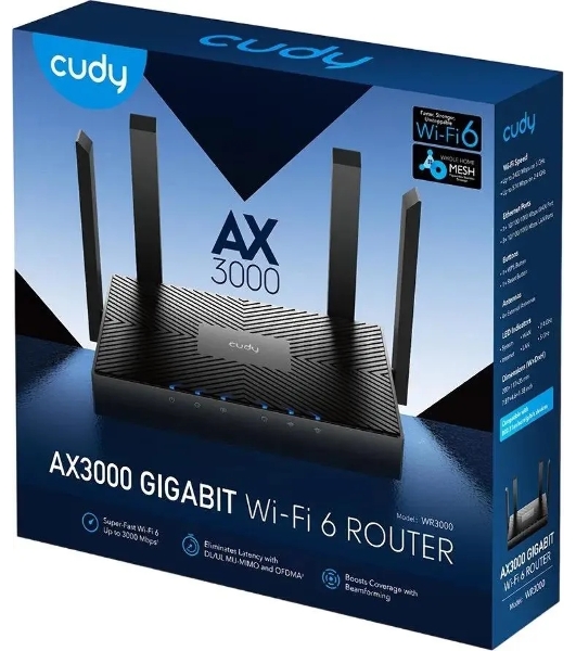 Роутер Cudy WR3000 AX3000 10/100BASE-TX/Wi-Fi черный