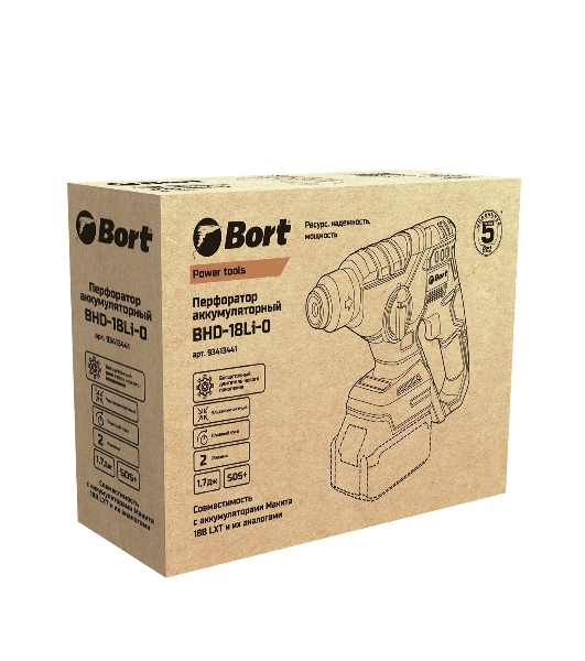 Перфоратор Bort BHD-18Li-0, SDS-plus, 18 В, 1.7 Дж, от аккумулятора