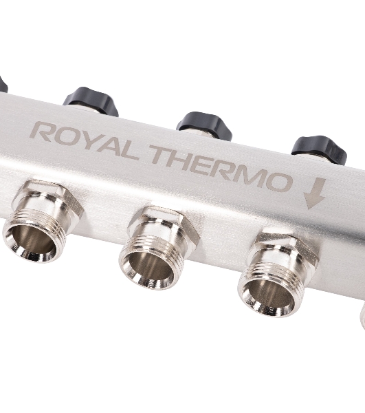 Коллектор Royal Thermo нерж. в сборе универсальный 1' ВР-3/4' НР с автомат. воздухоотвод-ми 8 вых.