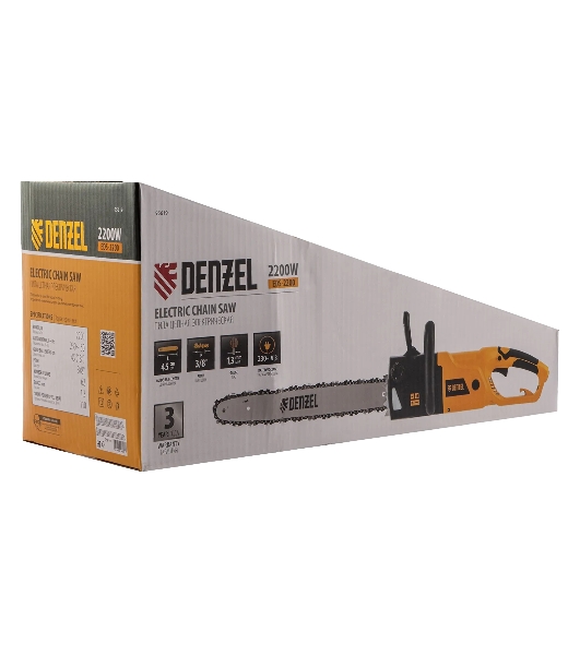 Пила цепная электрическая Denzel EDS-2200, 2,2кВт, продольная, шина 45 см, шаг 3/8, паз 1,3 мм, 62 зв