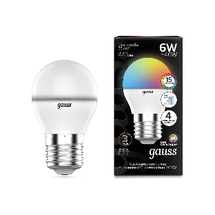 Лампа светодиодная Gauss G45 6W E27 шар RGbW димирование LED 1/100