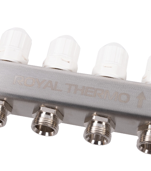 Коллектор Royal Thermo нерж. в сборе универсальный 1' ВР-3/4' НР с автомат. воздухоотвод-ми 8 вых.