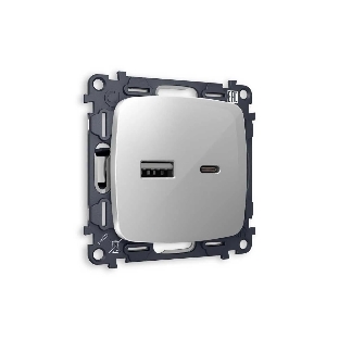 Комплект механизма розетки OMEGA Серебро глянец 2USB A+C 20W (быстрая зарядка) QUANT (OP4110, VM177) MO411010